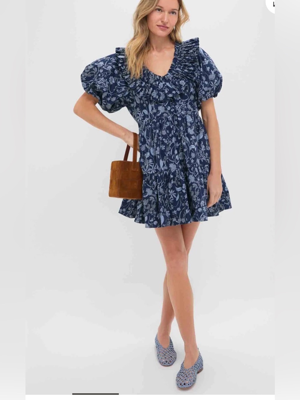 Tuckernuck hyacinth house Blue Floral Samson Puff-Sleeve Mini Dress small